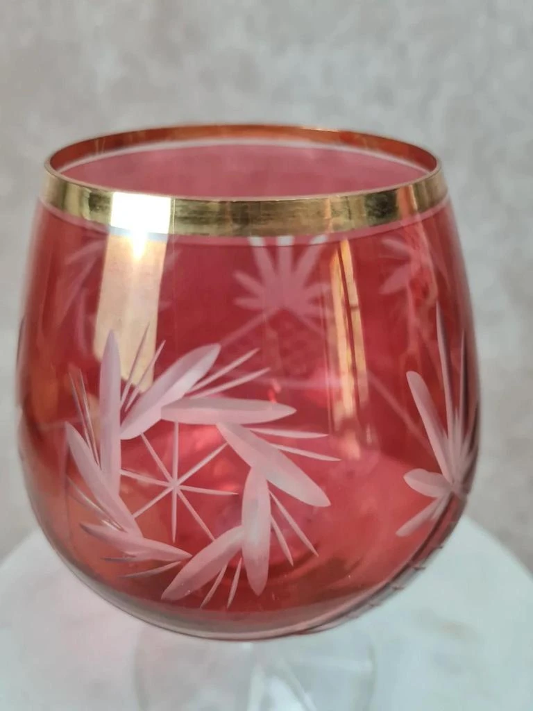 Antigo globo de vidro em cristal vermelho lapidado e dourado 🥂 – photo 2